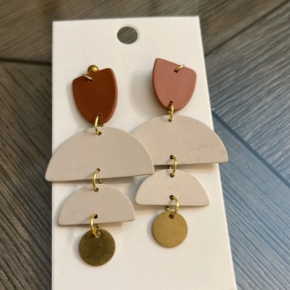 Boutique Style Polymer Clay Geometric Leaf Drop Earrings